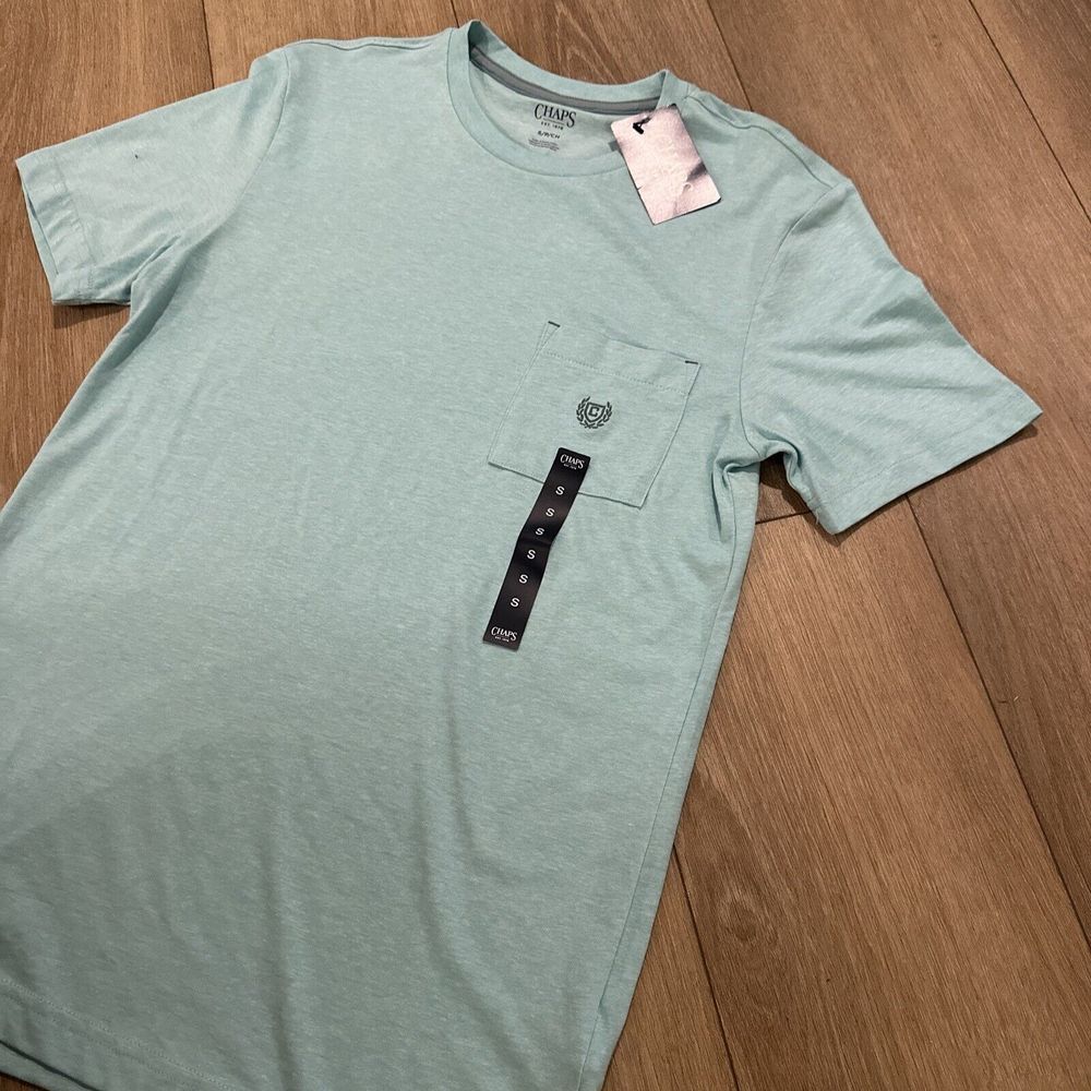 Chap's Men's Coastland Wash Pocket Logo‎ Tee Aqua Blue Size Small NEW